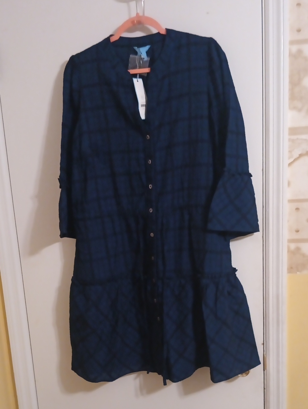 Draper James Navy Plaid Button-Front Midi Dress